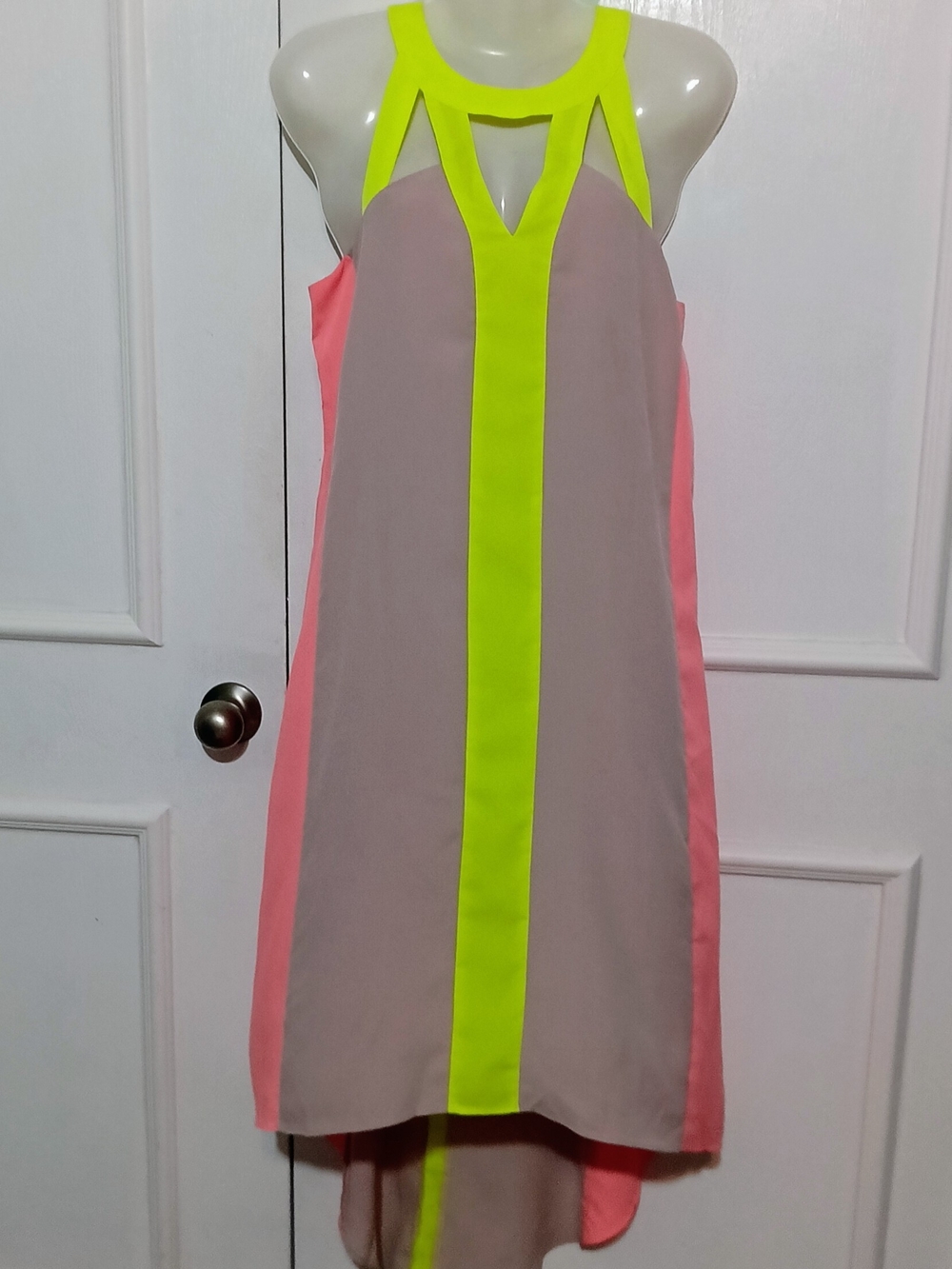 project RUNWAY Neon Pink, Taupe & Lime Racerback Midi Dress